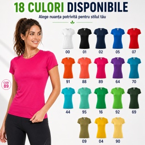 Tricou Damă Sport, pentru sala, alergare, divere activitari sportive, 100% Poliester Extra Dry, Uscare Rapidă, 18 Culori, XS–2XL