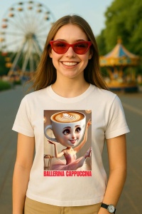 Tricou Dama Tralalero TraLaLa cu Ballerina Cappuccina Italian Brainrot Meme (1) - Img 5