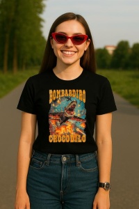 Tricou Dama Tralalero TraLaLa cu Bombadiro Crocodilo Meme Crocodilo Fire Italian Brainrot - Img 5