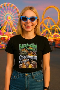 Tricou Dama Tralalero TraLaLa cu Bombadiro VS Cocofanto Funny Italian Brainrot Meme Graphic - Img 3