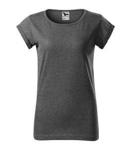 Tricou de dama cu maneci rulate de culoare negru melanj