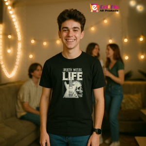 Tricou Death Metal Life Chitara Alba, Copii | Dama | Barbat, culoare negru - Img 6
