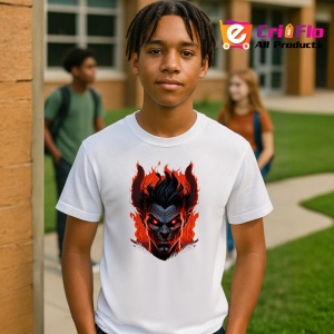 Tricou Demon cu zambet sinistru si flacari albastre Copii | Dama | Barbat - Img 5