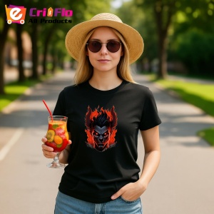 Tricou Demon cu zambet sinistru si flacari albastre Copii | Dama | Barbat, culoare negru