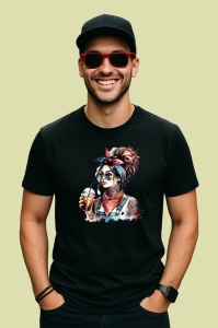 Tricou Denim bandana girl with iced drink, fata cu bandana si bautura rece, Copii | Dama | Barbat , tricou negru - Img 4