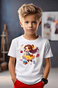 Tricou din bumbac 100% pentru copii, Belle, Back To School, scoala, educatie, povesti, personaje - Img 4