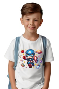 Tricou din bumbac 100% pentru copii, Captain America, Back To School, scoala, educatie, eroi, personaje - Img 2