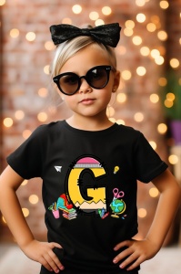 Tricou din bumbac 100% pentru copii, litera G, Back To School, educatie, creioane, carti