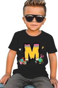 Tricou din bumbac 100% pentru copii, litera M, Back To School, educatie, creioane, carti - Img 3