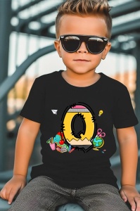 Tricou din bumbac 100% pentru copii, litera Q, Back To School, educatie, creioane, carti - Img 6