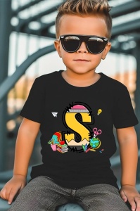 Tricou din bumbac 100% pentru copii, litera S, Back To School, educatie, creioane, carti - Img 6