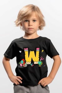Tricou din bumbac 100% pentru copii, litera W, Back To School, educatie, creioane, carti