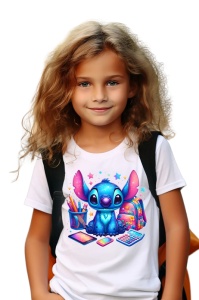 Tricou din bumbac 100% pentru copii, Stitch, Back To School, educatie, tehnologie, creioane