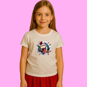 Tricou Dinozaur Cu Crengute Si Fundal Deschis Craciun, din bumbac 100% Copii | Dama | Barbat