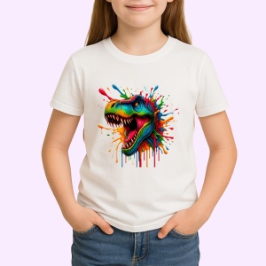 Tricou Dinozaur in stil graffiti cu dinti mari fundal alb Copii | Dama | Barbat - Img 4