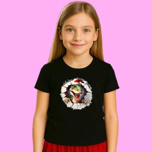 Tricou, dinozaur Verde Cu Caciula Mosului Craciun, din bumbac 100% Copii | Dama | Barbat - Img 3