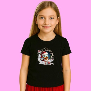 Tricou Donald Cu Decor De Craciun Si Fundal Alb Craciun, din bumbac 100% Copii | Dama | Barbat
