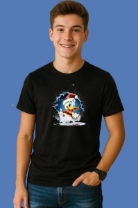 Tricou Donald Cu Fundal Albastru Si Fulgi Craciun, din bumbac 100% Copii | Dama | Barbat - Img 3