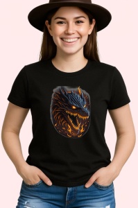 Tricou Dragon negru cu ochi rosii si flacari pe fundal Copii | Dama | Barbat, culoare negru - Img 3
