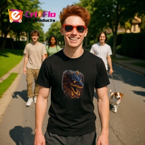Tricou Dragon negru cu ochi rosii si flacari pe fundal Copii | Dama | Barbat, culoare negru - Img 5