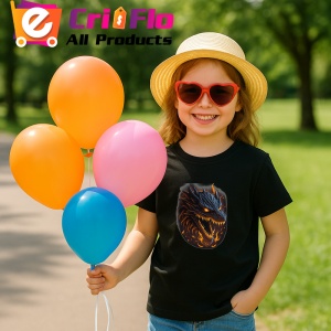 Tricou Dragon negru cu ochi rosii si flacari pe fundal Copii | Dama | Barbat, culoare negru - Img 10