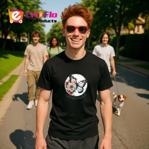 Tricou Dreamer fluture cu rozete si luna design visator Copii | Dama | Barbat, negru - Img 5