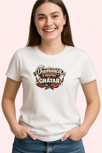Tricou Duminica E Pentru Gratar Mici Si Bere, din bumbac 100% , tricou alb pentru Dama | Barbat