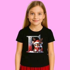 Tricou E Litera Craciun Cu Ren Si Fulgi, din bumbac 100% Copii | Dama | Barbat - Img 3
