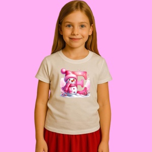 Tricou E Litera Craciun Roz Cu Om De Zapada Fulgi De Zapada, din bumbac 100% Copii | Dama | Barbat - Img 3
