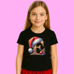 Tricou E Litere Alfabet Craciun Impodobite Cu Decoratiuni, din bumbac 100% Copii | Dama | Barbat