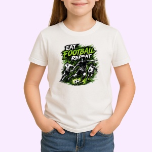 Tricou Eat Football Sleep Repeat Design Gri V1, din bumbac 100% , tricou alb pentru Copii | Dama | Barbat - Img 2
