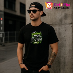 Tricou Eat Football Sleep Repeat Design Gri V1, din bumbac 100%, tricou negru Copii | Dama | Barbat - Img 6