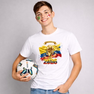 Tricou Ecuador World Cup 2026 Fifa V2, din bumbac 100%, tricou alb, Copii | Dama | Barbat