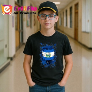 Tricou El Salvador Steag Splash Art, Copii | Dama | Barbat, culoare negru - Img 9