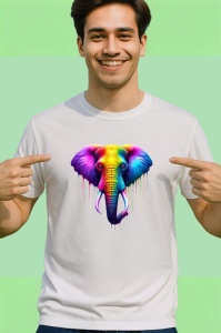 Tricou Elefant in stil pop art cu efecte de curcubeu Copii | Dama | Barbat - Img 2