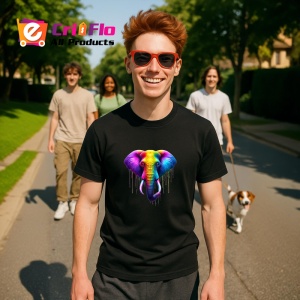 Tricou Elefant in stil pop art cu efecte de curcubeu Copii | Dama | Barbat, culoare negru - Img 5