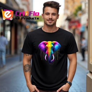 Tricou Elefant in stil pop art cu efecte de curcubeu Copii | Dama | Barbat, culoare negru - Img 6