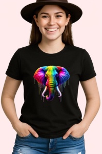 Tricou Elefant multicolor in stil modern abstract Copii | Dama | Barbat, culoare negru - Img 3