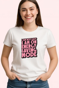 Tricou Energy Saving Mode Funny, din bumbac 100%, tricou alb, Dama | Barbat - Img 3