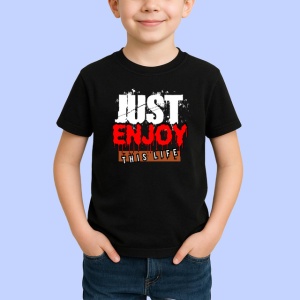 Tricou Enjoy This Life Font Rosu Stil Horror V1, din bumbac 100%, tricou negru Copii | Dama | Barbat - Img 2