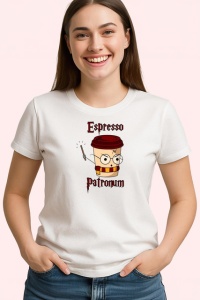 Tricou Espresso Patronum Harry Potter Parodie Cafea, din bumbac 100% , tricou alb pentru Copii | Dama | Barbat