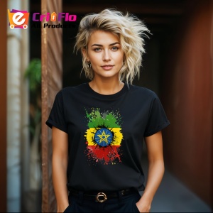 Tricou Ethiopia Steag Splash Art, Copii | Dama | Barbat, culoare negru - Img 12