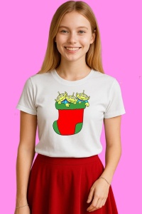 Tricou Extraterestri In Ciorap Craciun, din bumbac 100%, tricou alb, Copii | Dama | Barbat