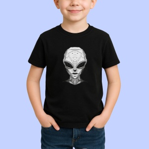 Tricou Extraterestru Alb Negru Ilustratie, Copii | Dama | Barbat, culoare negru - Img 3