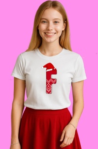 Tricou F Litera Rosie Cu Caciulita Si Inimioare Albe, din bumbac 100% Copii | Dama | Barbat - Img 3