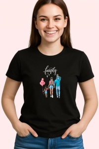 Tricou Family Fericita, din bumbac 100%, tricou negru, Dama | Barbat - Img 2