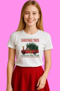 Tricou Farm Fresh Christmas Trees Grinchs Tree Farm, din bumbac 100%, tricou alb, Copii | Dama | Barbat - Img 3