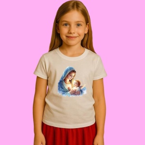 Tricou Fecioara Maria Tandrete Mama Si Copil Icoana Holy Mother And Child, din bumbac 100%, tricou alb, Copii | Dama | Barbat