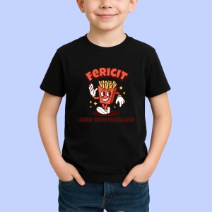 Tricou Fericit cand este mancare Negru, Copii | Dama | Barbat