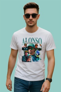 Tricou Fernando Alonso Portret Cu Ochelari Echipa Aston Martin, Copii | Dama | Barbat - Img 2